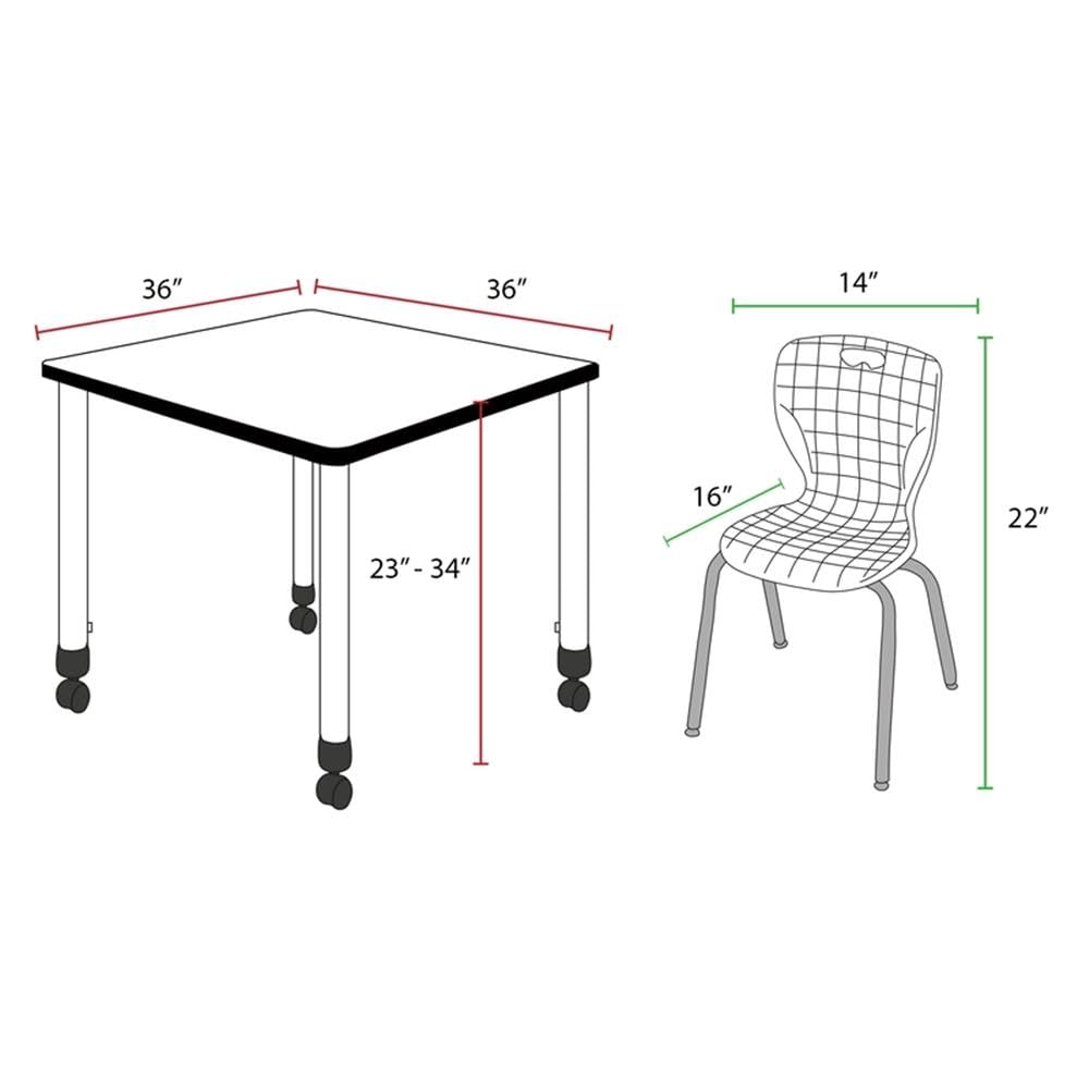 36" Square Mobile Table with 4 Stack Chairs V70419