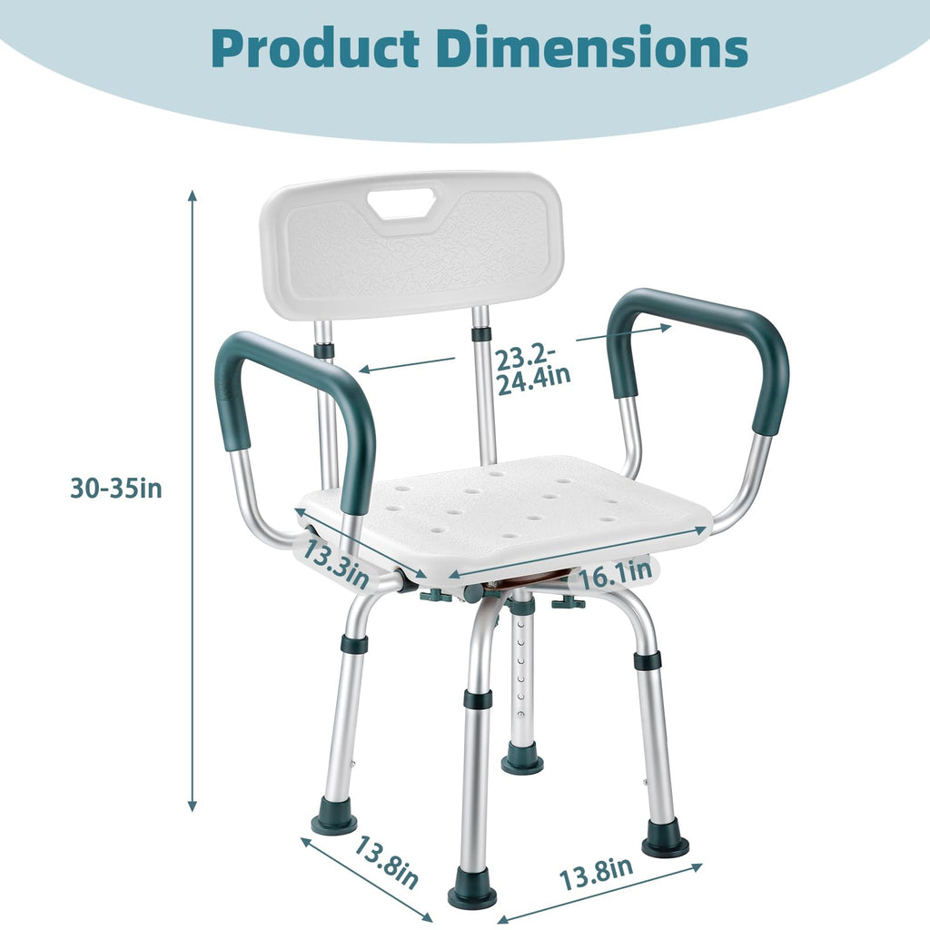 Heavy Duty Swivel Shower Chair with Arms and Back B117