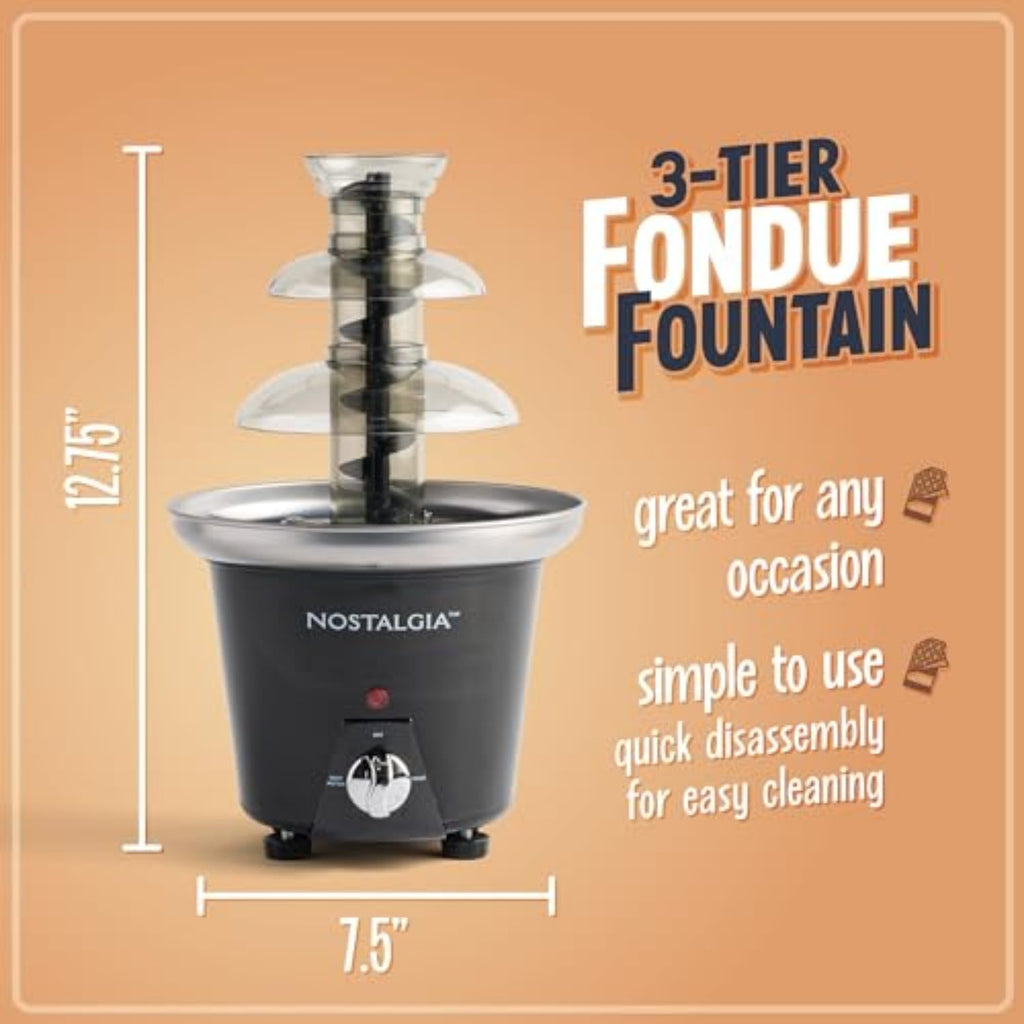 3 Tier Electric Chocolate Fondue Fountain Machine 24-Ounce Black R4610