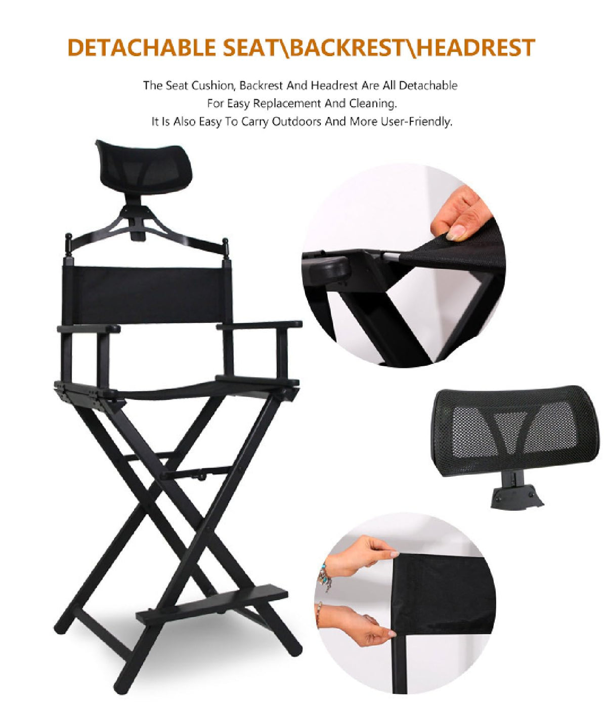 Extra Tall Foldable Makeup Artist Stool Chair with Head Rest H40075