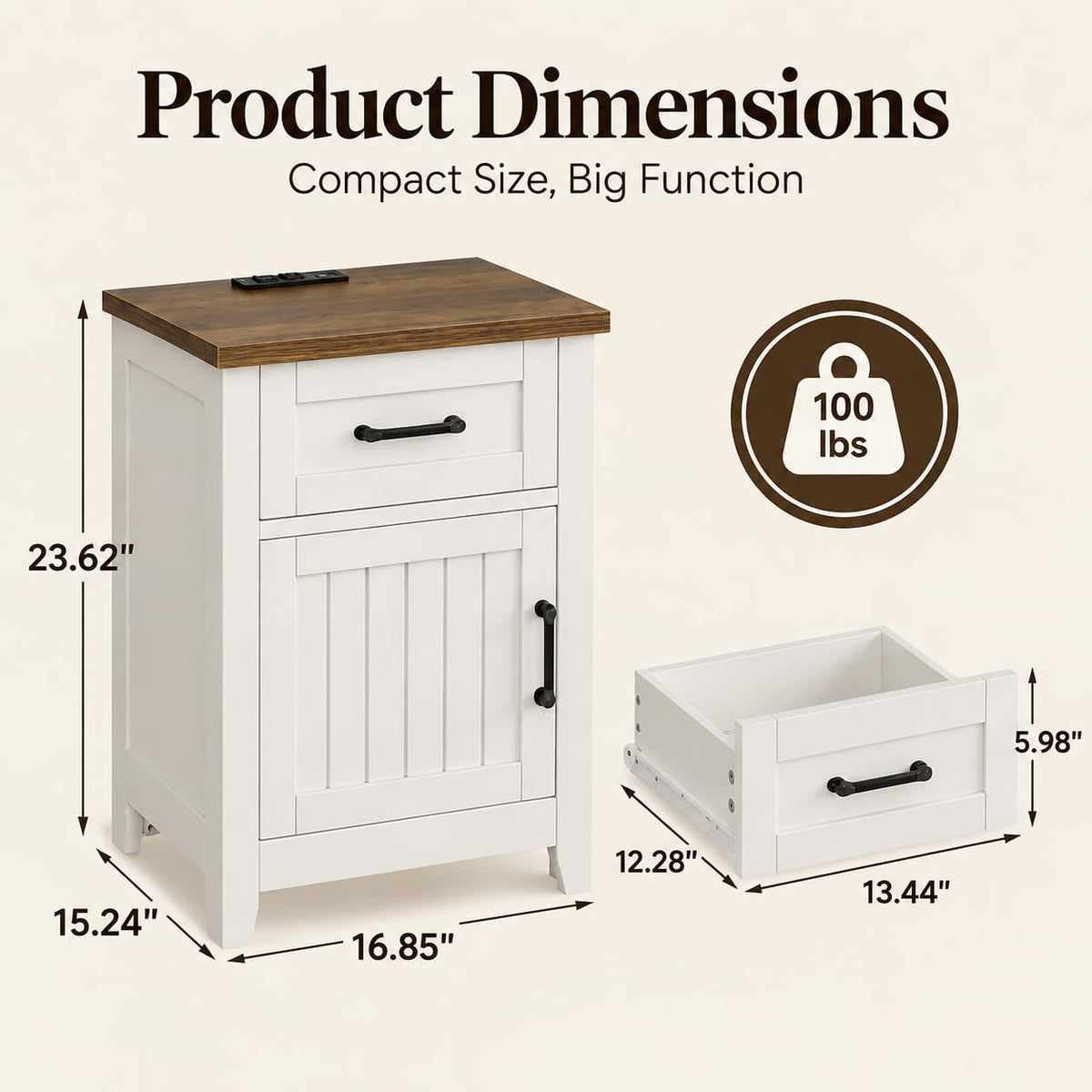 Set of 2 White Walnut Nightstand with Charging Station C724274