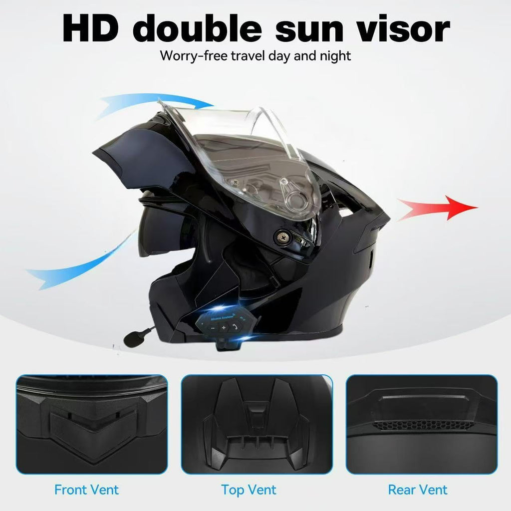 DOT Approved Flip Up Full Face Motorcycle Helmet with Dual Speakers and Microphone Q97885