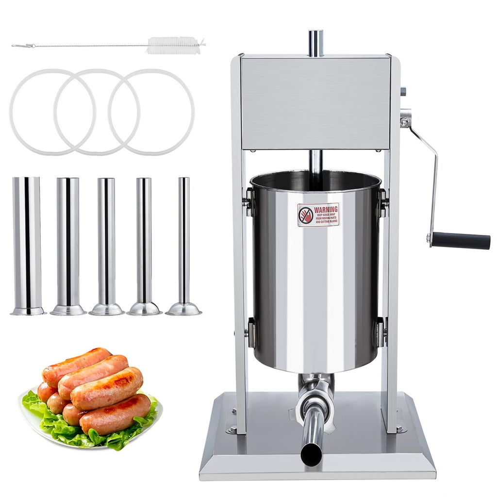 Manual 11LBS Stainless Steel Sausage Stuffer with 5 Stuffing Tubes A413