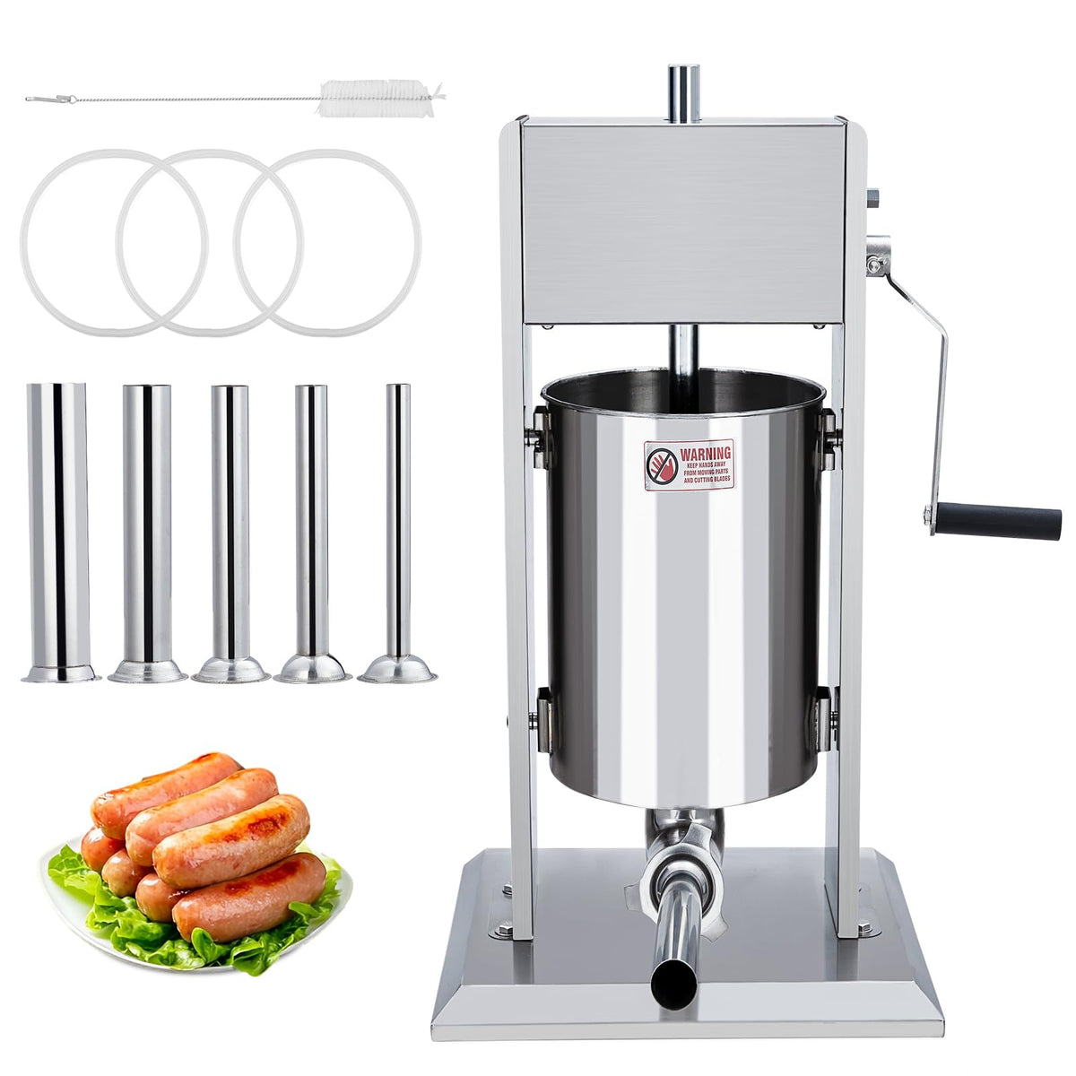 Manual 11LBS Stainless Steel Sausage Stuffer with 5 Stuffing Tubes A413