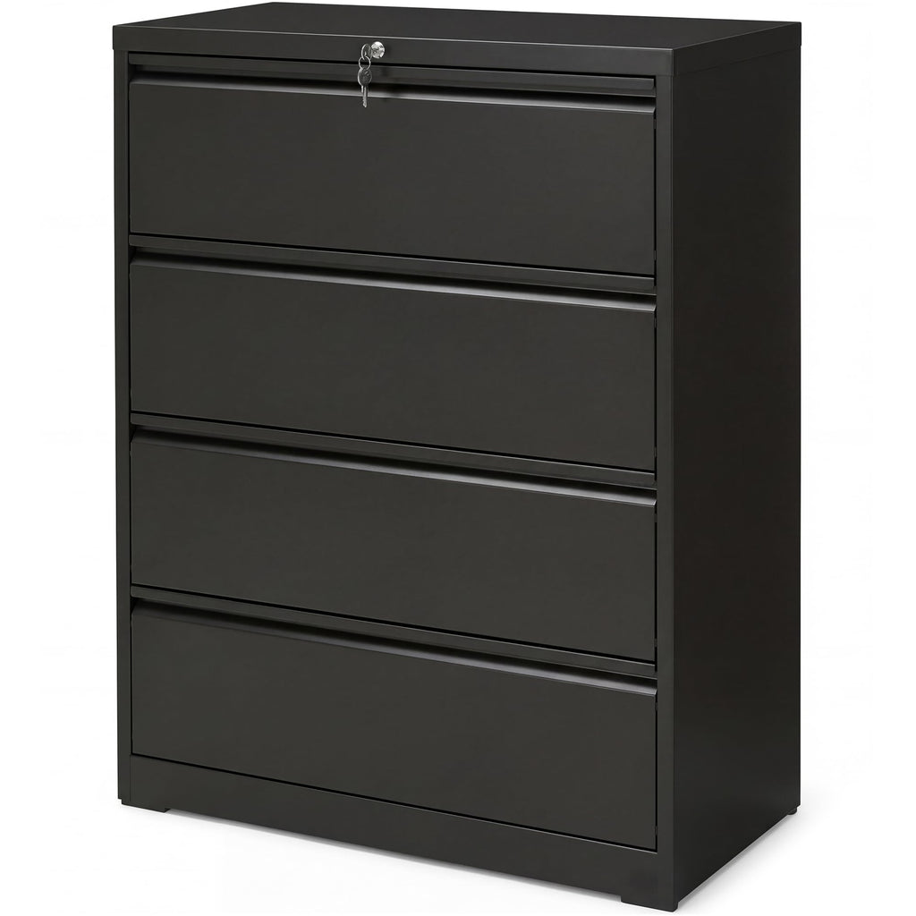 4 Drawer Black Metal File Cabinet with Lock W983