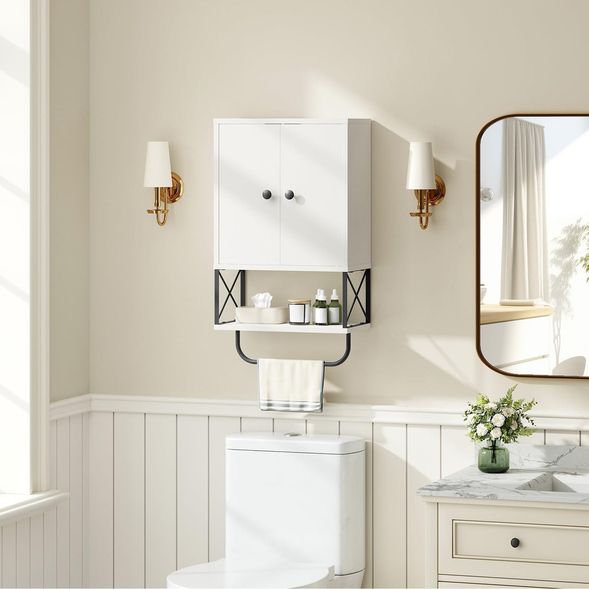 White 2 Door Wall Mounted Bathroom Cabinet with Adjustable Shelf C879