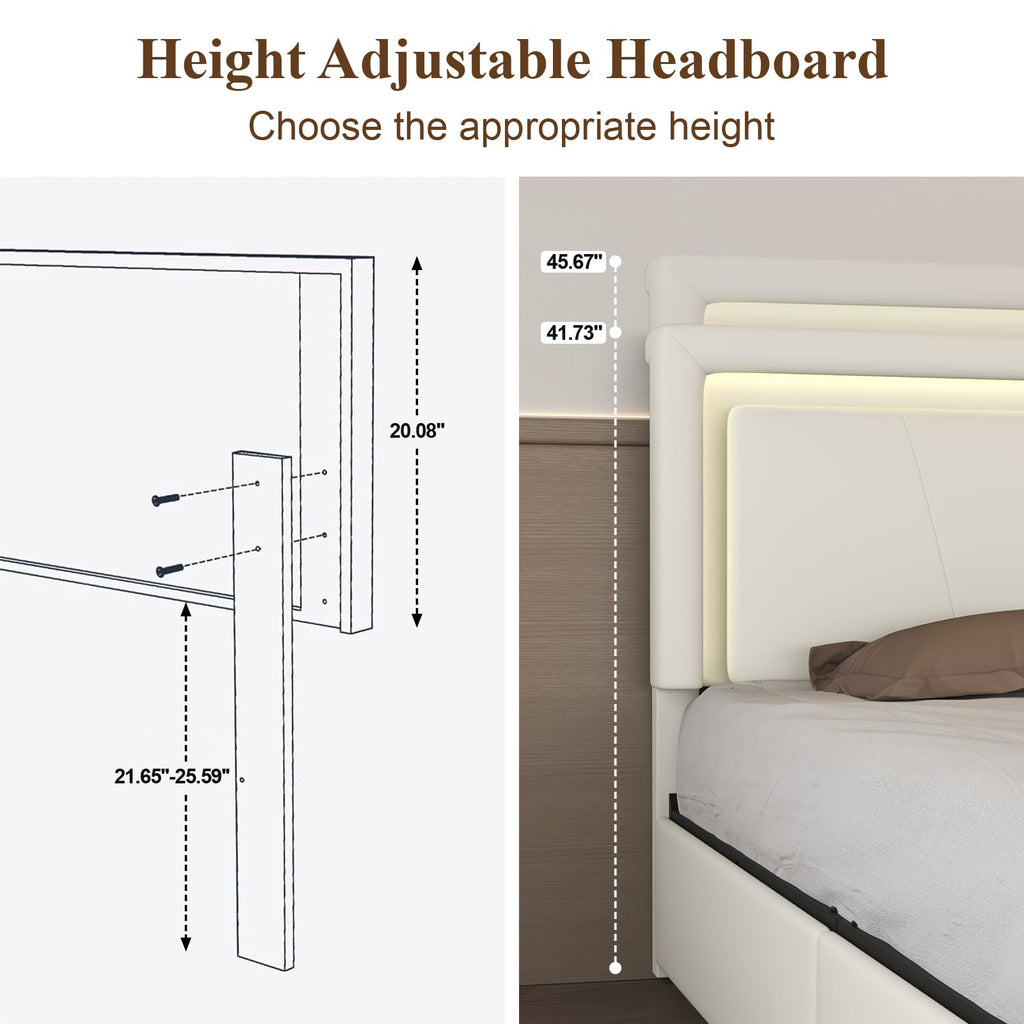 White Upholstered Twin Size Bed Frame with 4 Storage Drawers I54298
