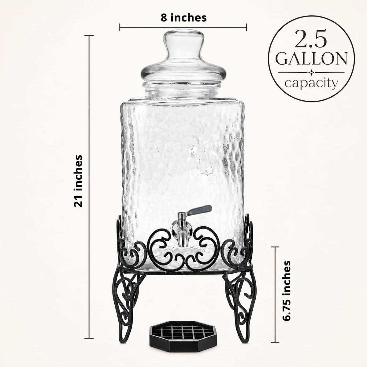2.5 Gallon Glass Beverage Dispenser with Stand and Stainless Steel Spigot R9308