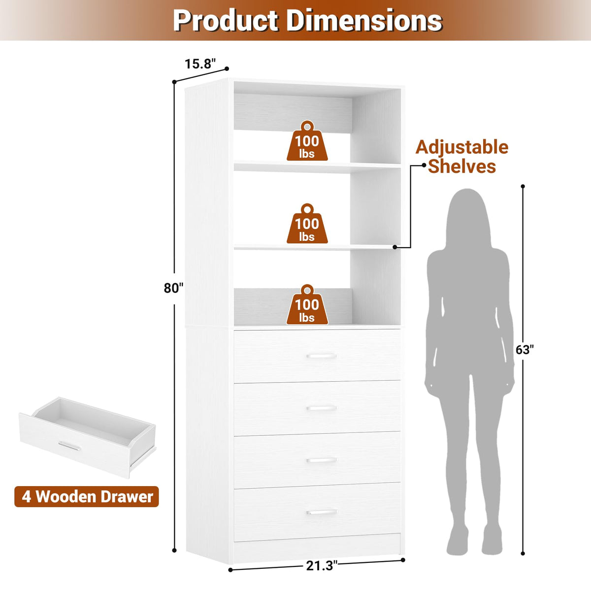 White Wood Closet Organizer System H364393