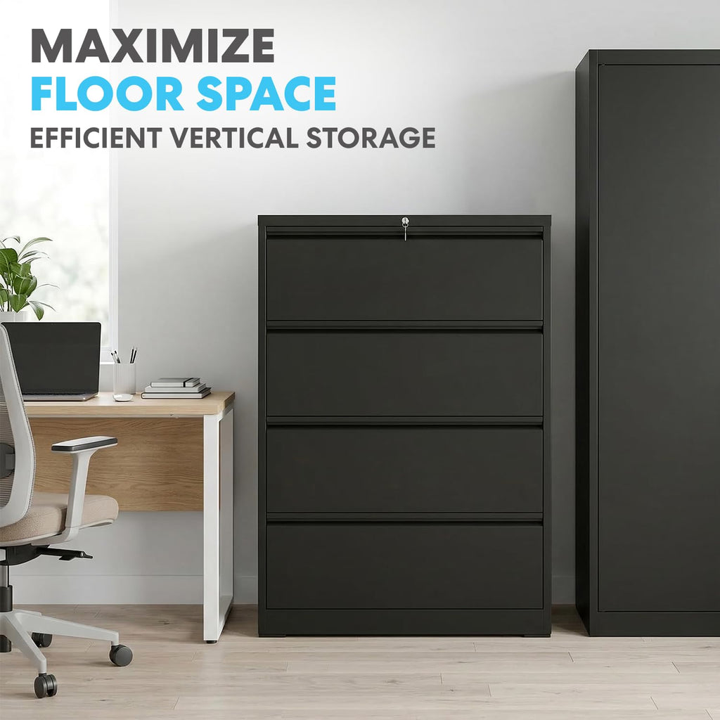 4 Drawer Black Metal File Cabinet with Lock W983