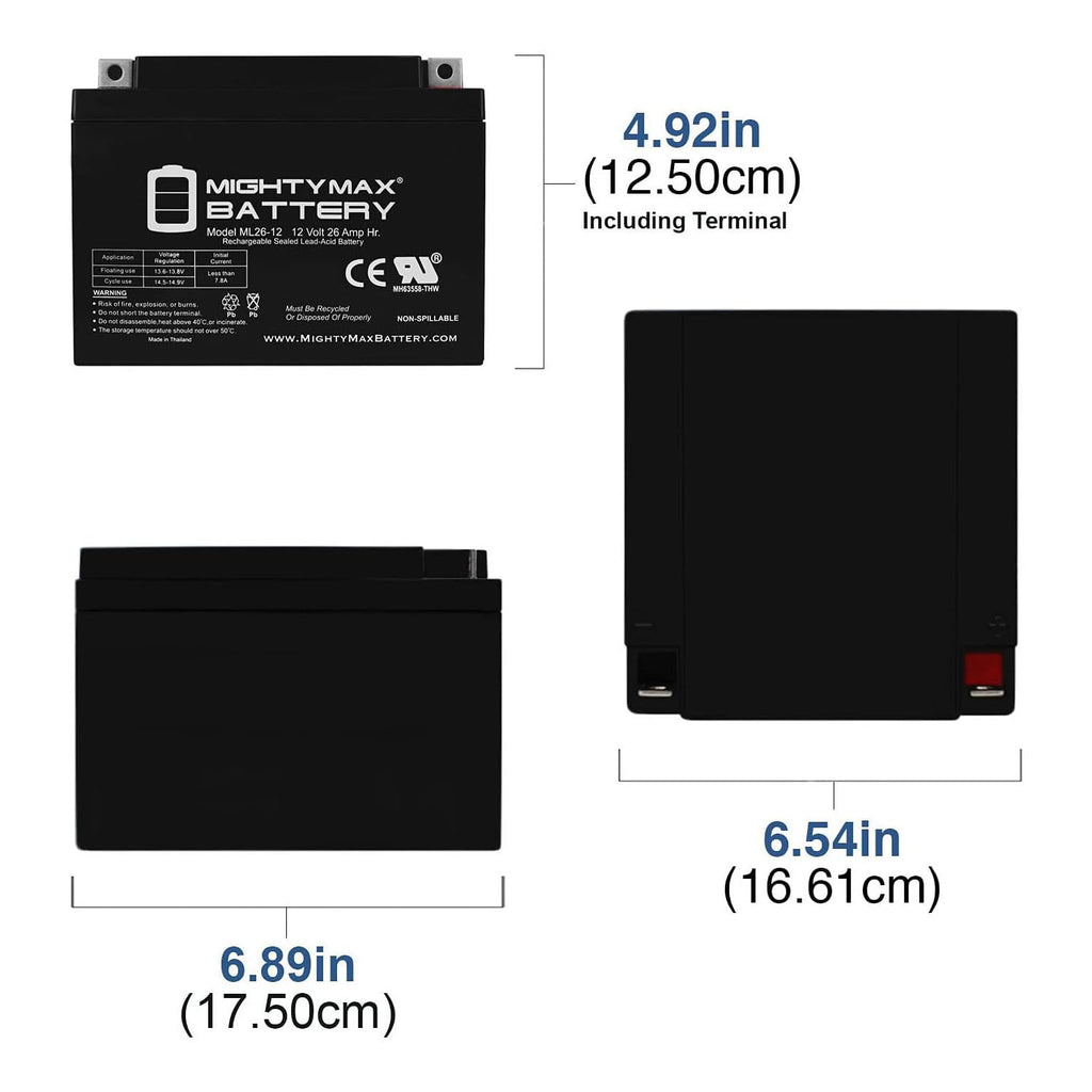 12V 26AH Sealed Lead Acid Battery 4 Pack W94085