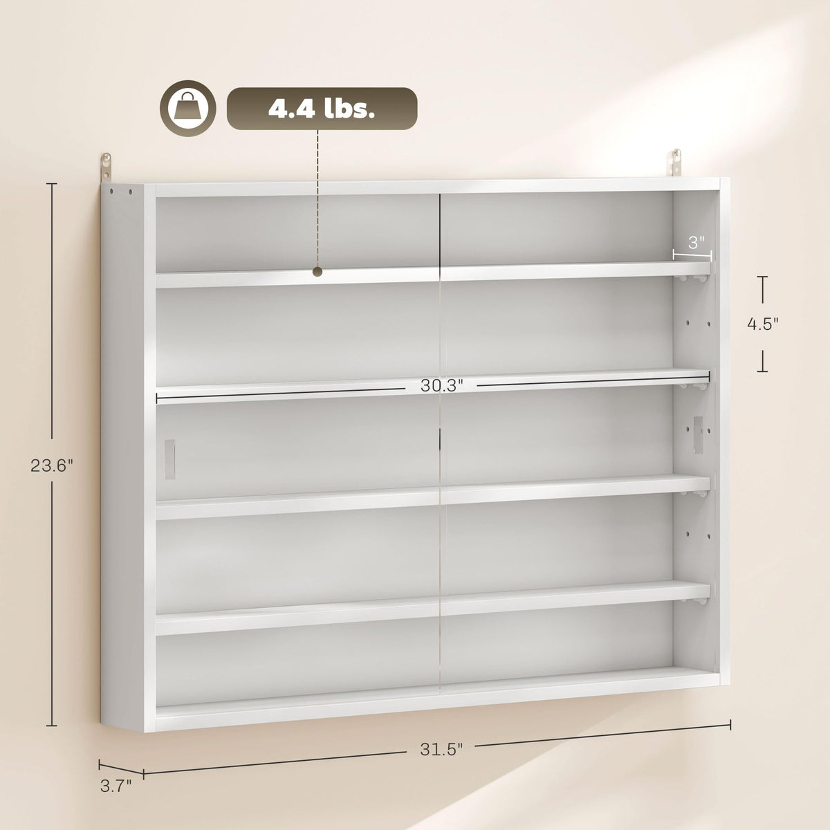 5-Tier Wall Mounted Display Cabinet with Glass Doors White S938092