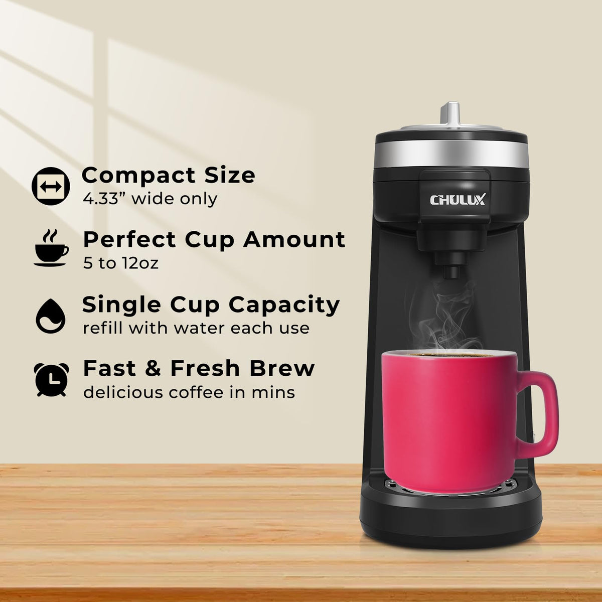 Black Mini Single Serve Coffee Maker H246