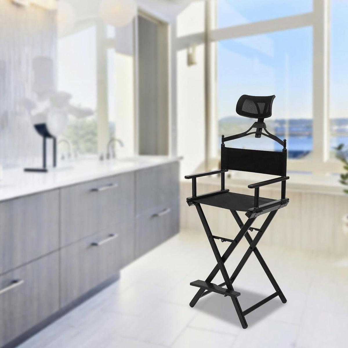 Extra Tall Foldable Makeup Artist Stool Chair with Head Rest H40075