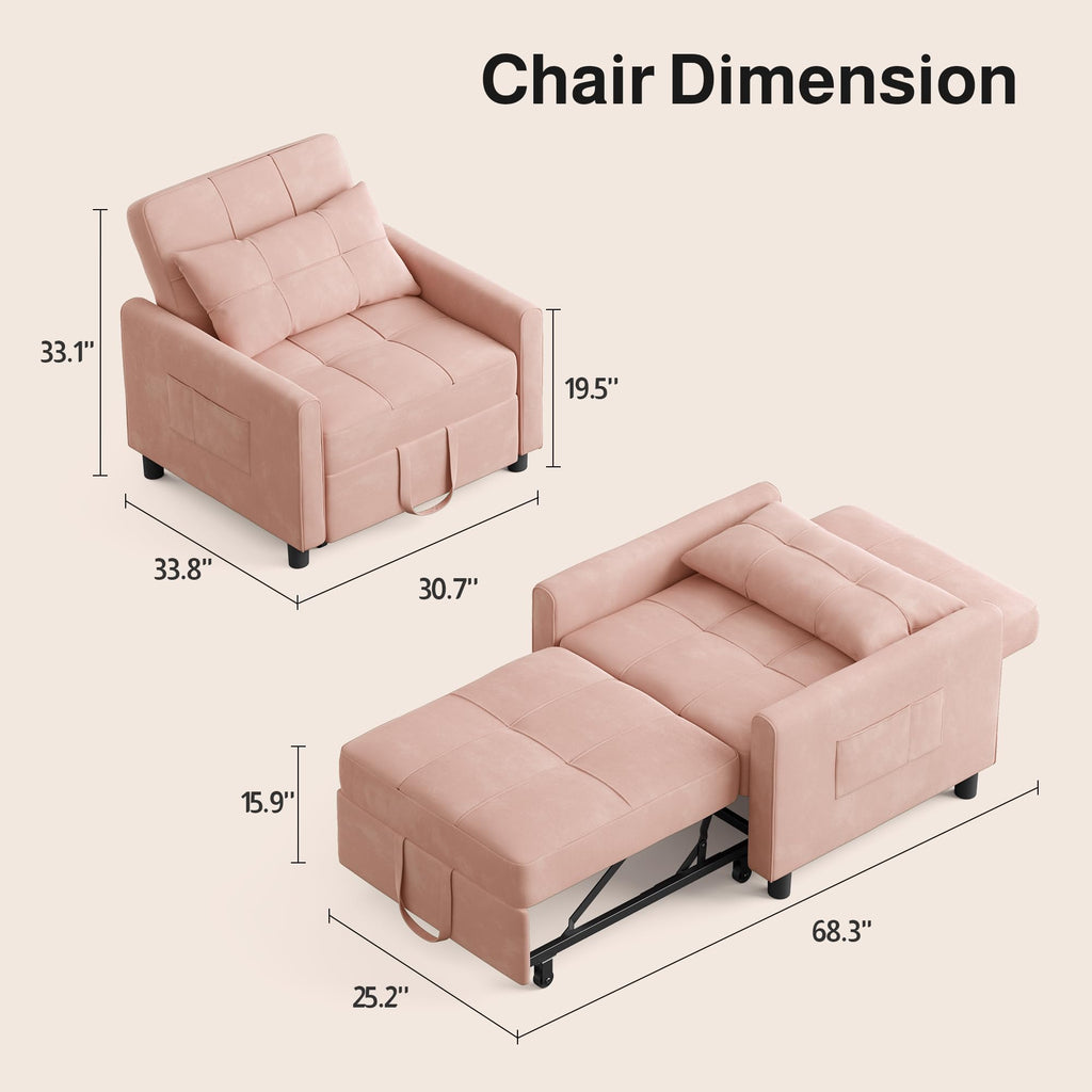 Pink Convertible Sleeper Chair Sofa Bed T4915
