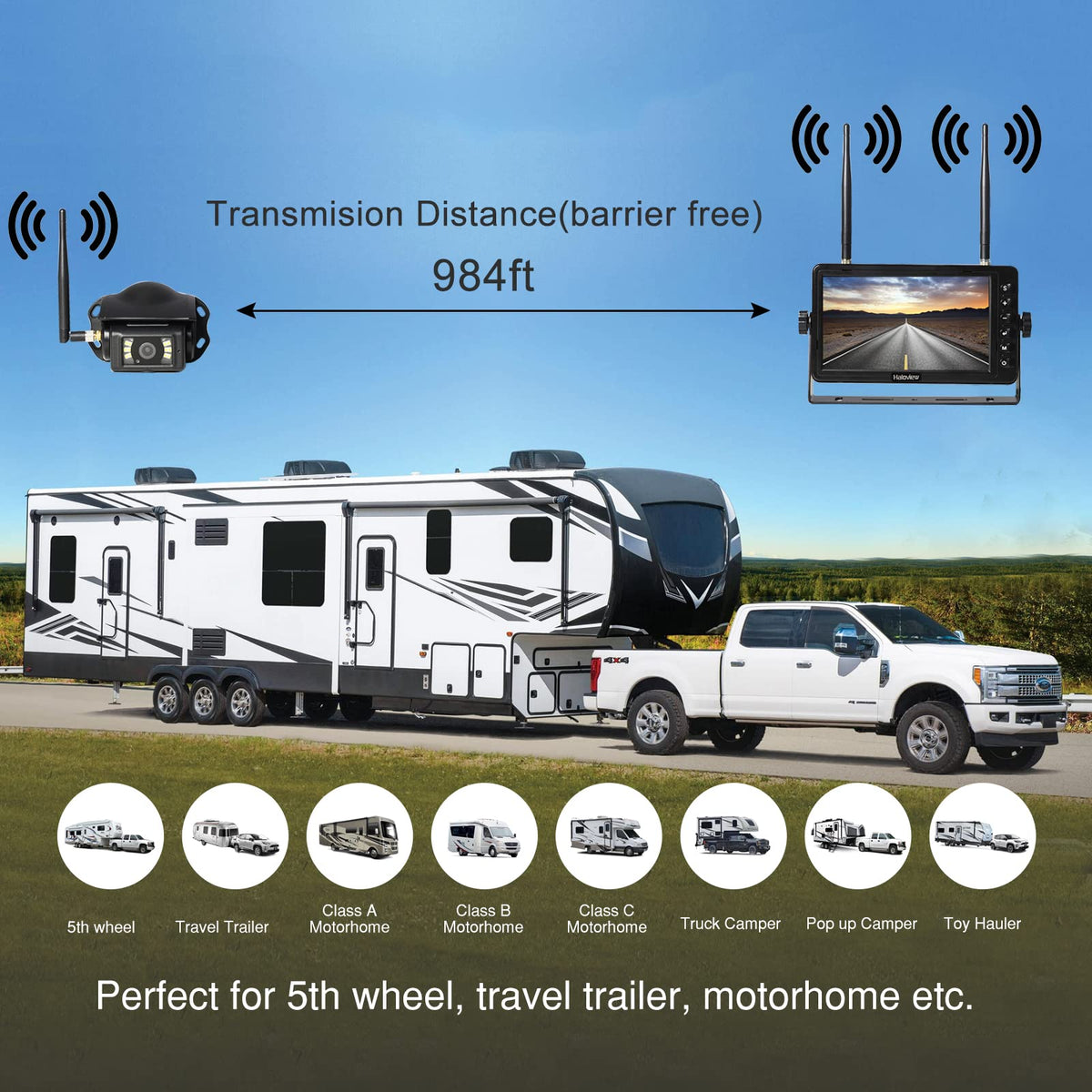 Wireless RV Backup Camera 1080P 7" Monitor System T504