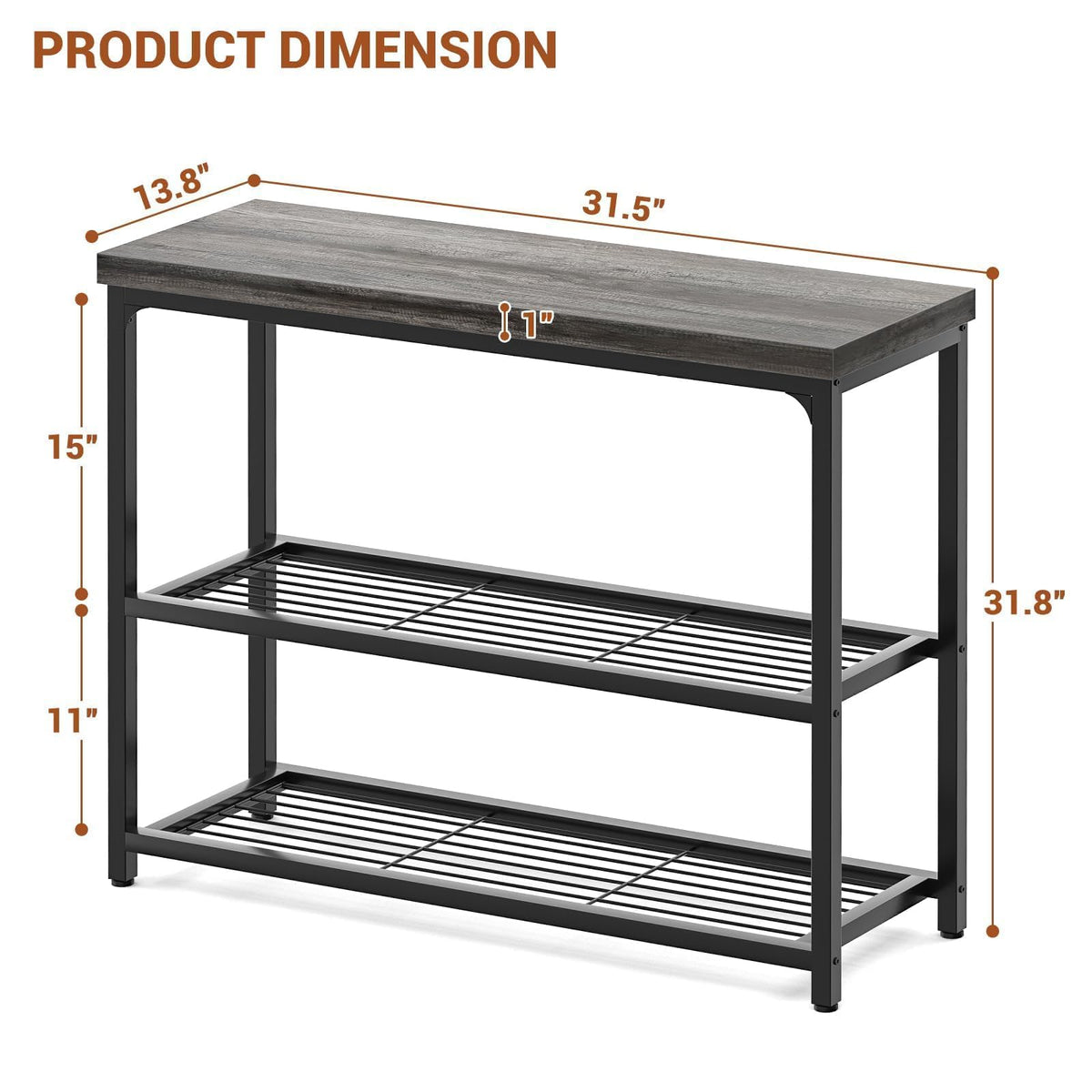 32" 3-Tier Oak Grey Console Table J18961