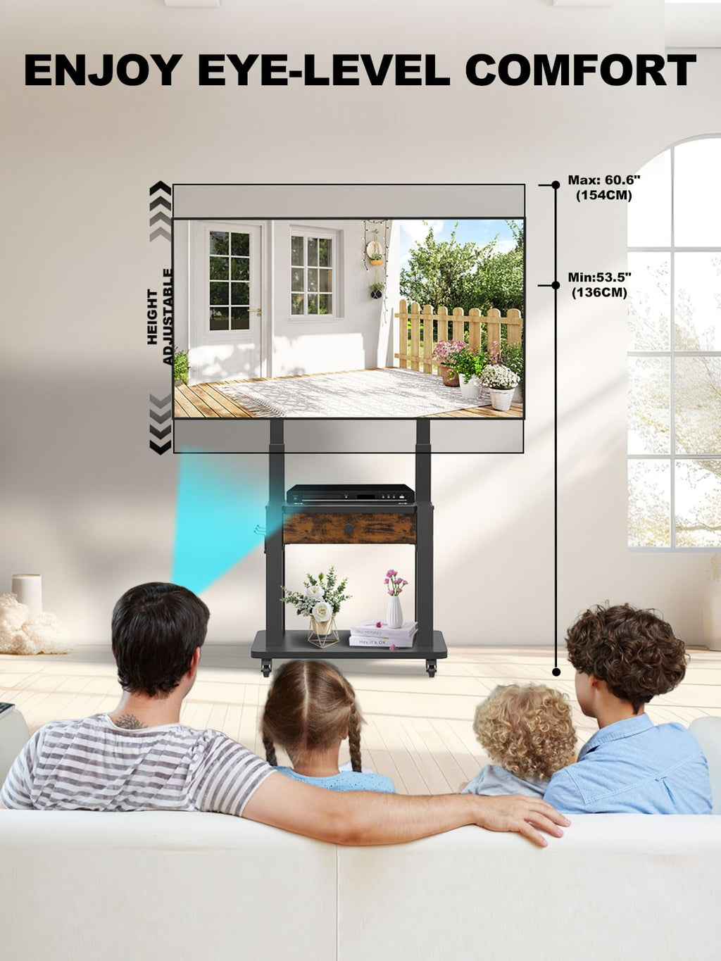Rolling TV Stand with Fabric Drawer Storage for 32-75 Inch Flat/Curved Screen R24234