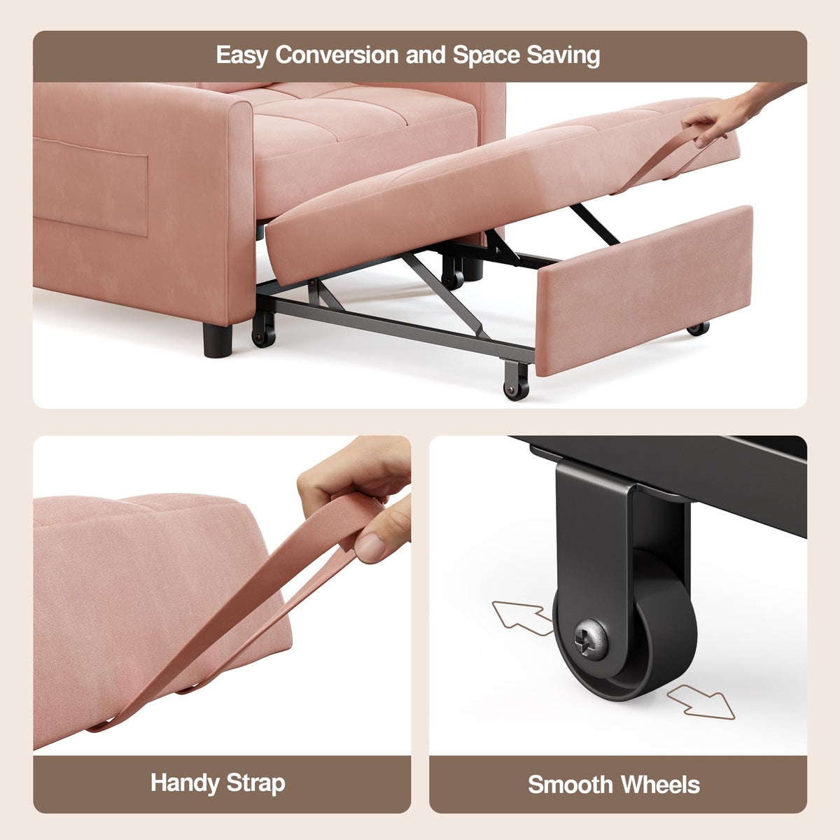 Pink Convertible Sleeper Chair Sofa Bed T4915