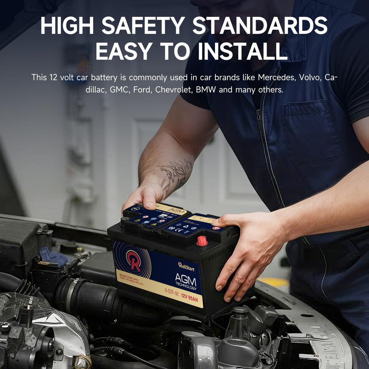 12V 95AH H8 Group 49 AGM Car Battery W4304