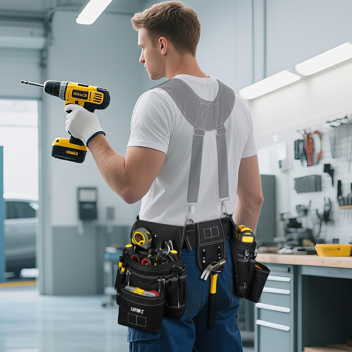 Tool Belt with 4 D-Rings, 27-Pockets E7442