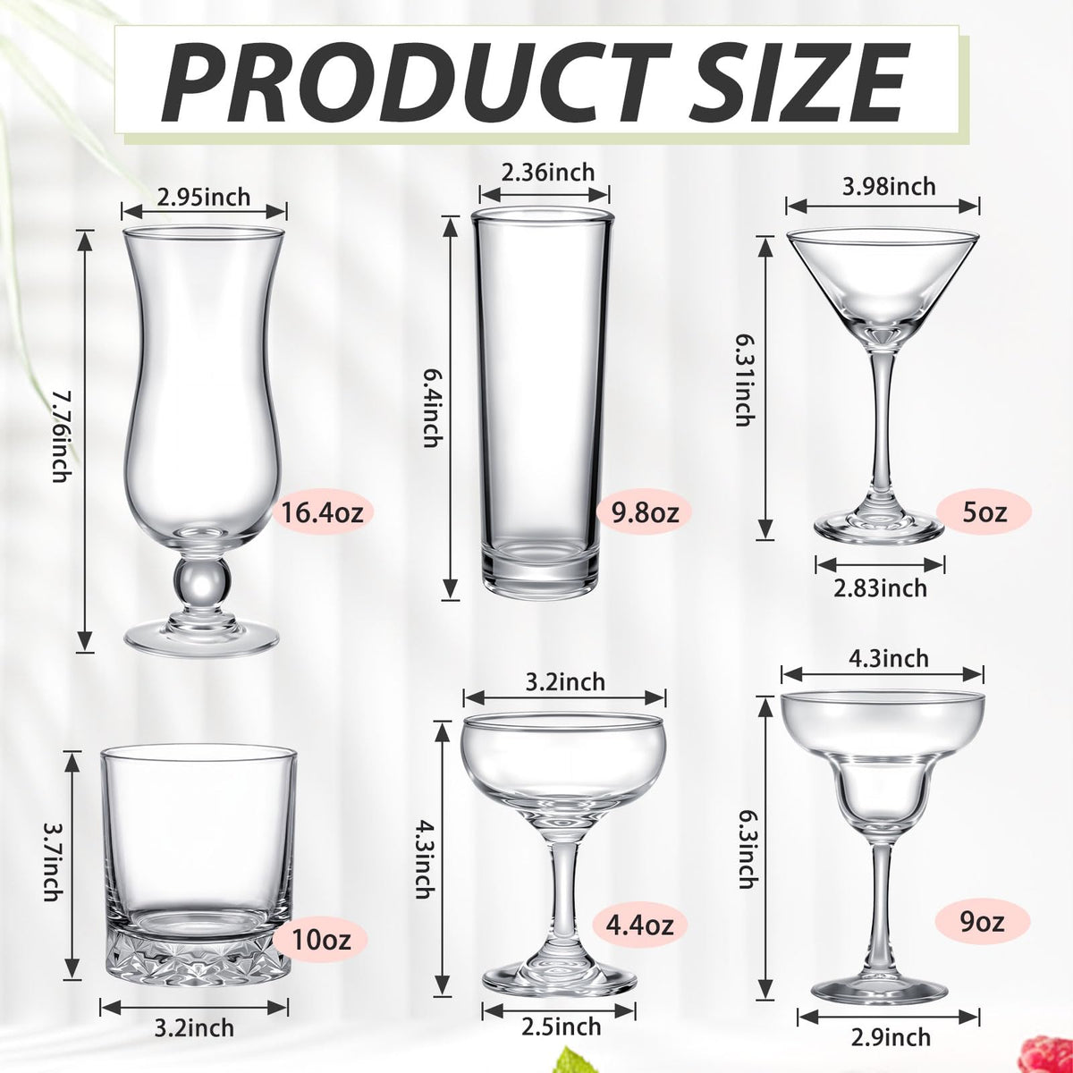 6 Set Cocktail Glasses Mixed Drinkware H5082