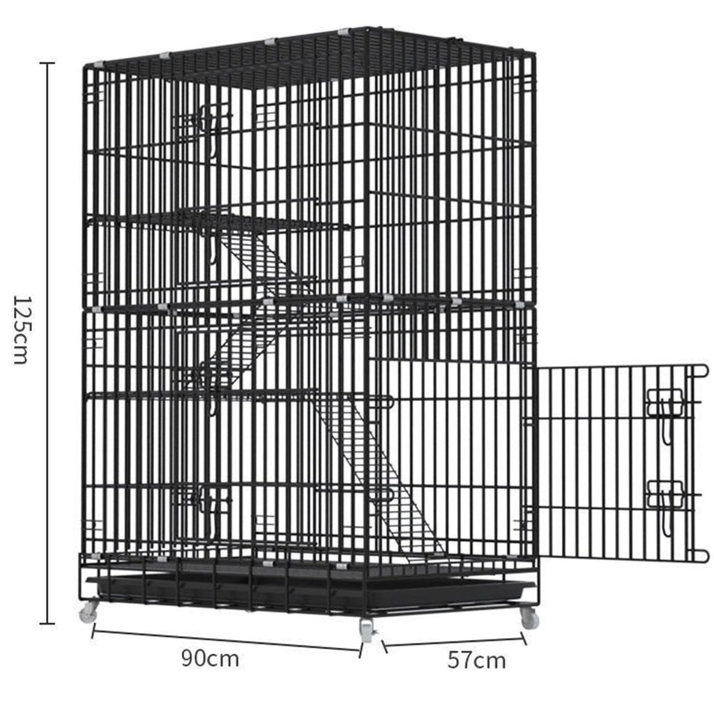 Large Black 4-Tier Folding Metal Wire Cat Cage with Hammock & Ramp Ladders Q2982