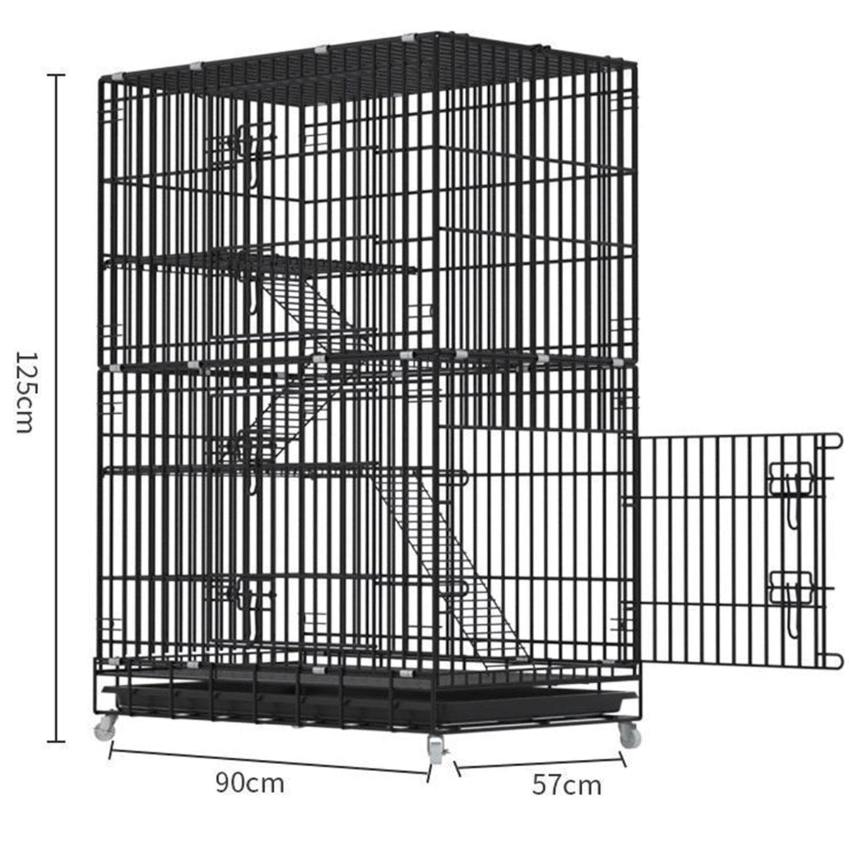 Large Black 4-Tier Folding Metal Wire Cat Cage with Hammock & Ramp Ladders Q2982