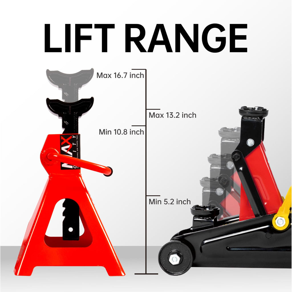 2-Ton Hydraulic Low Profile Trolley Floor Jack with Case and 1 Pair 2 Ton Jack Stands Z91596