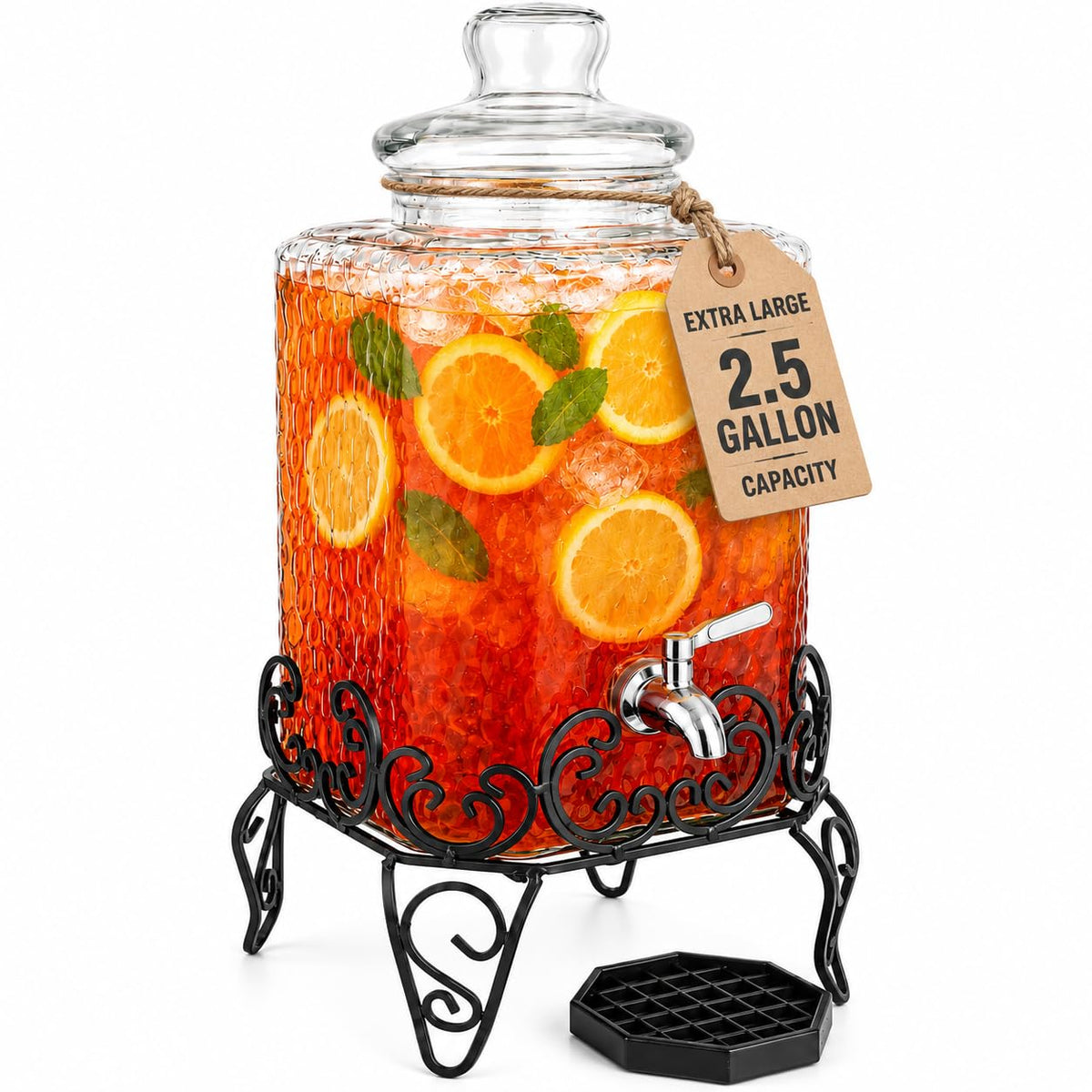 2.5 Gallon Glass Beverage Dispenser with Stand and Stainless Steel Spigot R9308