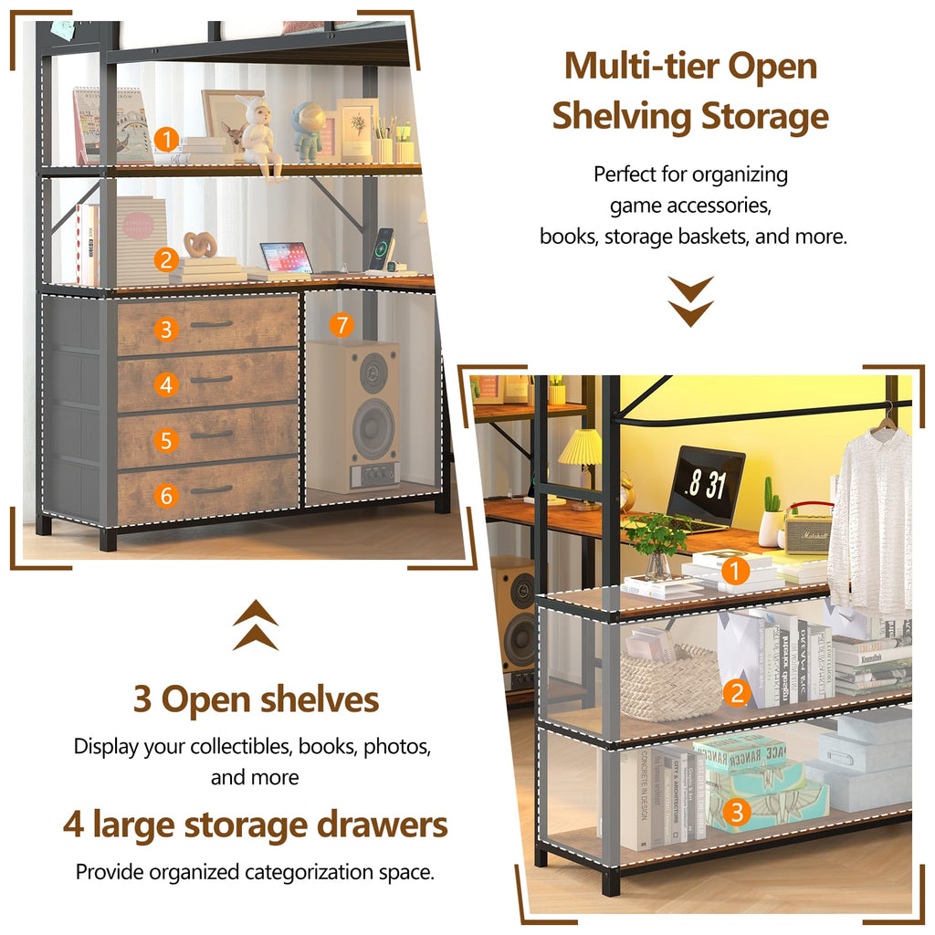 Twin Size Loft Bed with Storage and Desk O449492