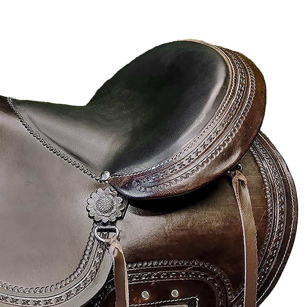 Brown Leather Western Horse Saddle Set with Headstall Breast Collar Reins E6396