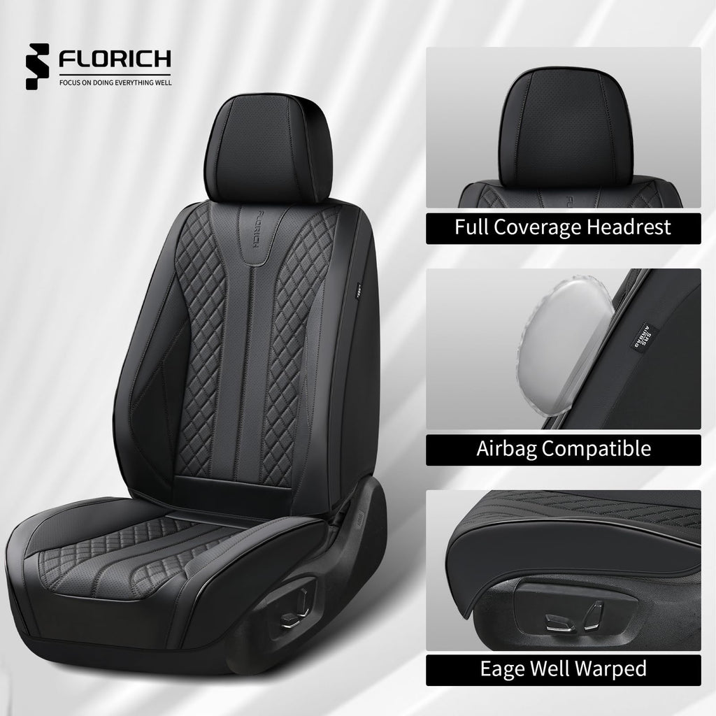 Black Leather Full Set Waterproof Car Seat Covers P142295