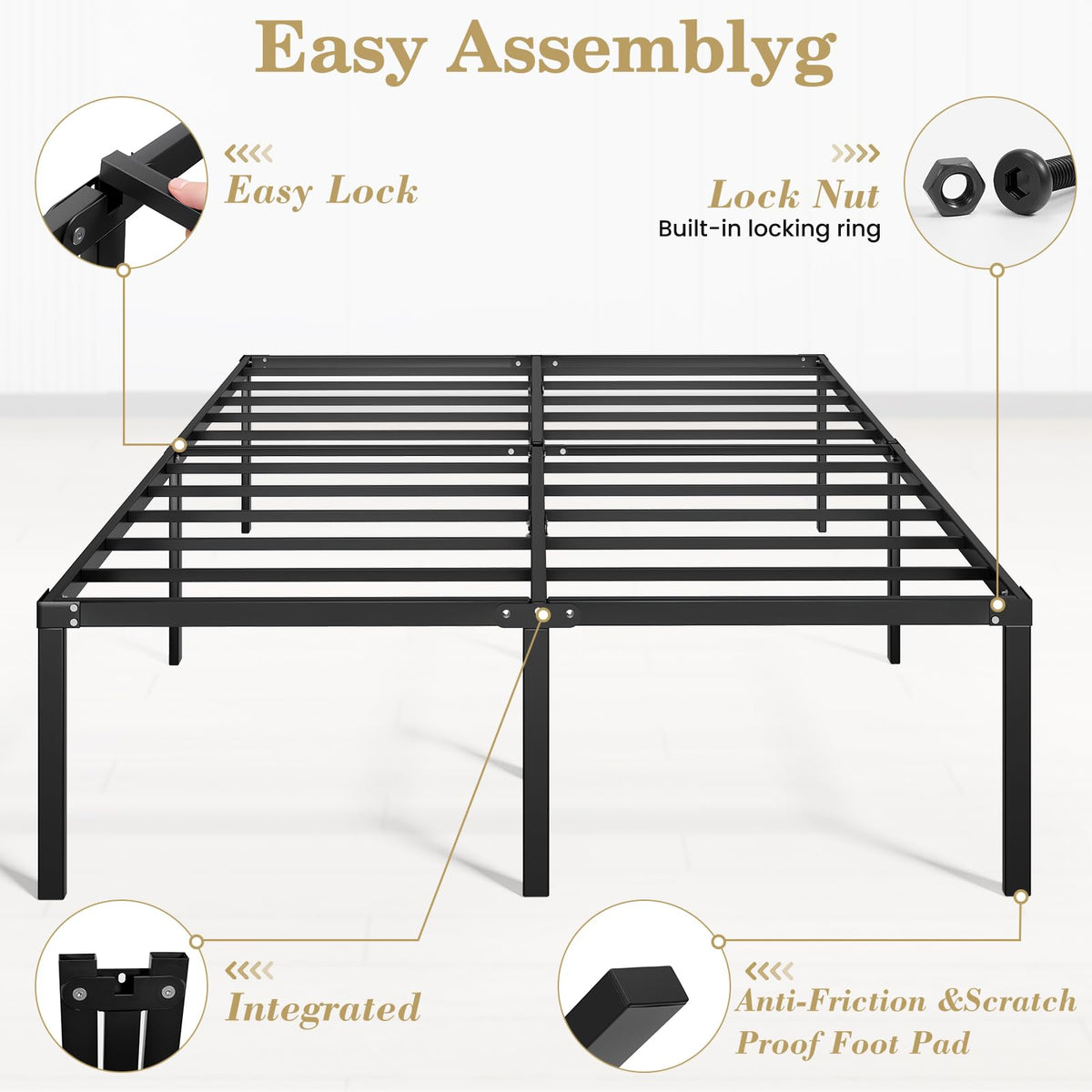 Queen 18 Inch Heavy Duty Metal Platform Bed Frame with Under Bed Storage P224083