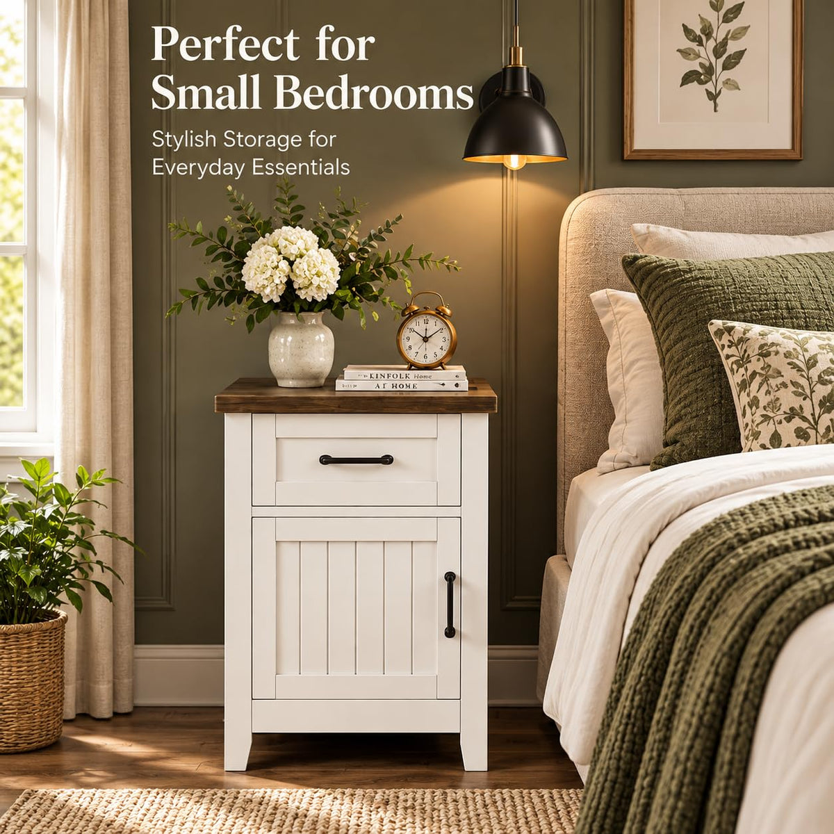 Set of 2 White Walnut Nightstand with Charging Station C724274
