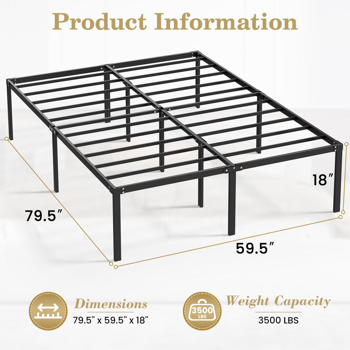 Queen 18 Inch Heavy Duty Metal Platform Bed Frame with Under Bed Storage P224083