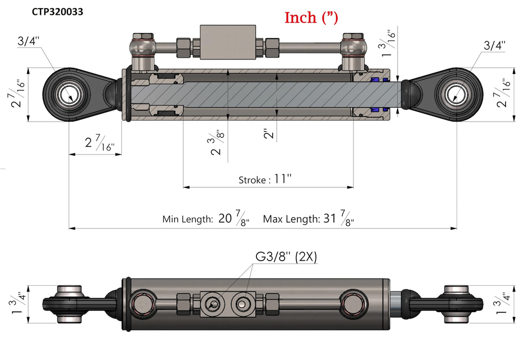 Hydraulic Top Link Cat 1-1 with Locking Block V337906