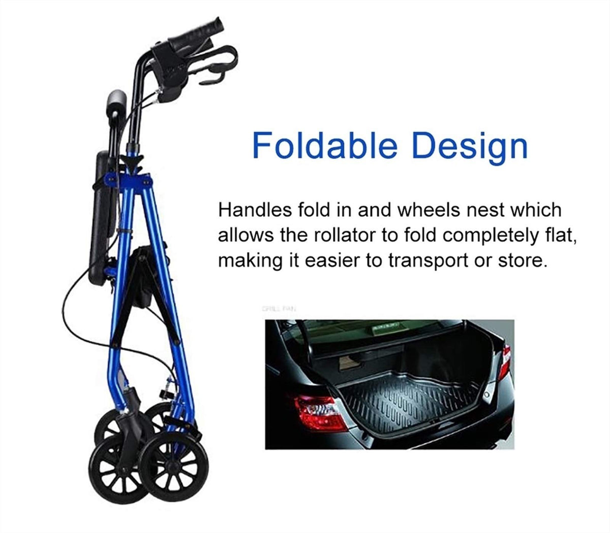 Blue Foldable Lightweight Rolling Walker with Seat B1962