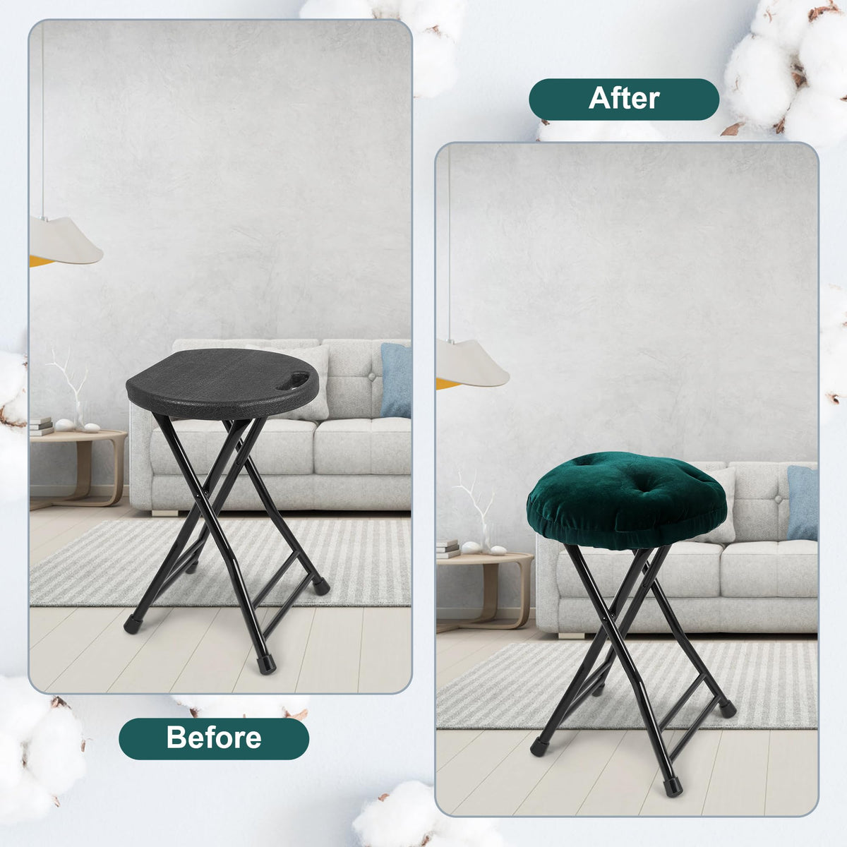 Folding Stool with 2 Pack Seat Cushion D2541