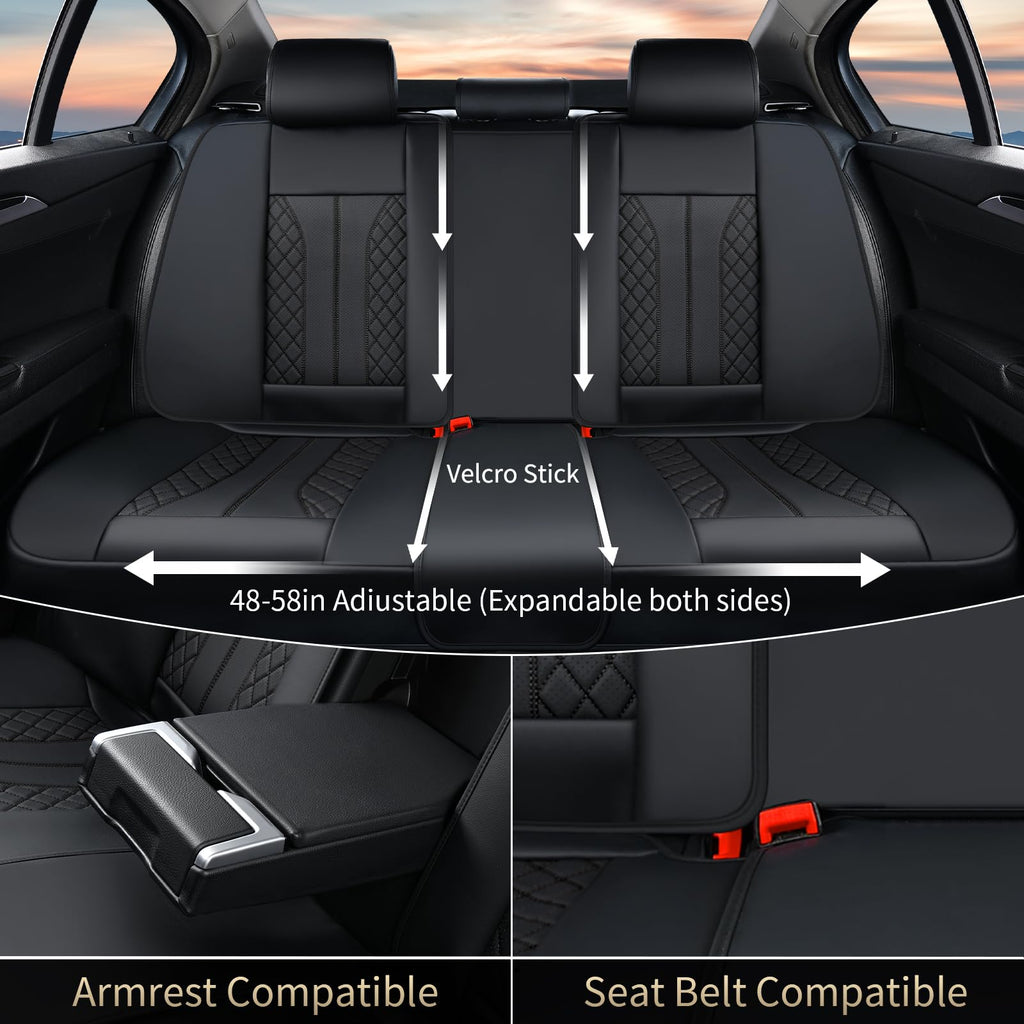 Black Leather Full Set Waterproof Car Seat Covers P142295