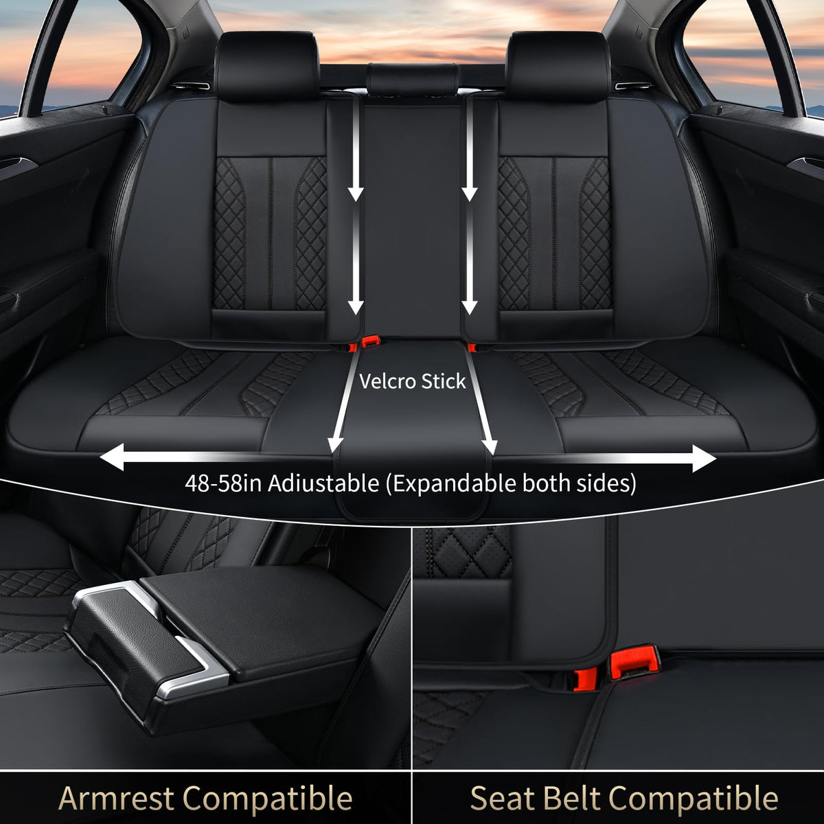 Black Leather Full Set Waterproof Car Seat Covers P142295