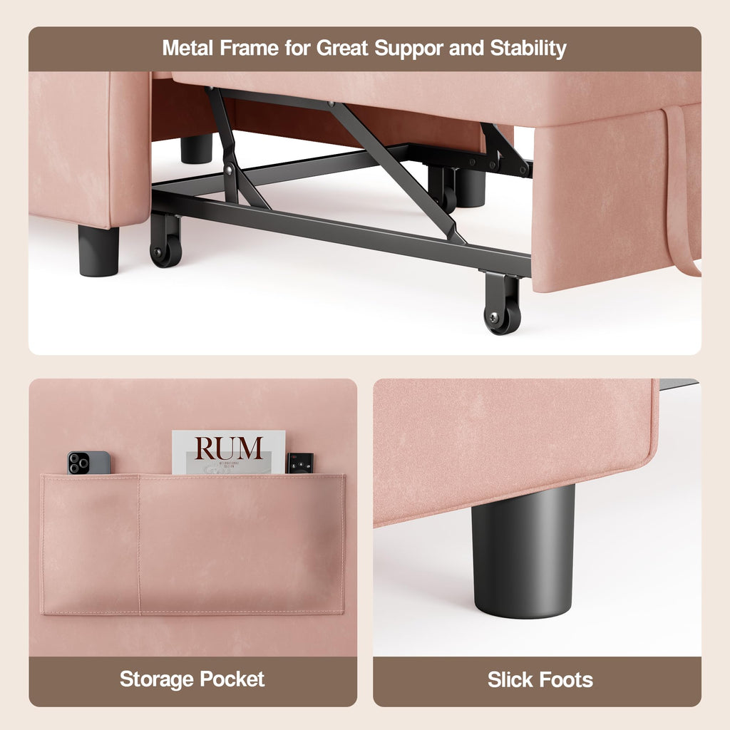 Pink Convertible Sleeper Chair Sofa Bed T4915
