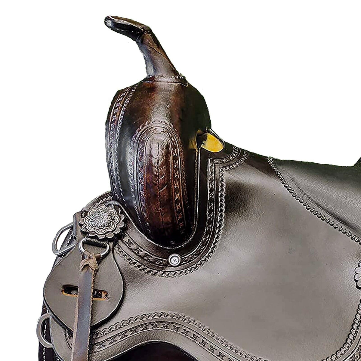 Brown Leather Western Horse Saddle Set with Headstall Breast Collar Reins E6396