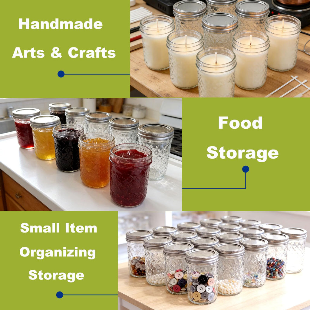 12 Pack Glass Mason Jars with Lids 16 oz & 8 oz H953