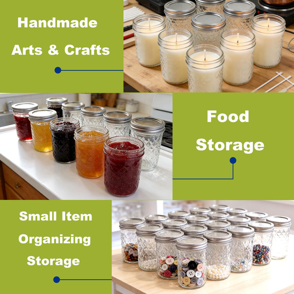 12 Pack Glass Mason Jars with Lids 16 oz & 8 oz H953