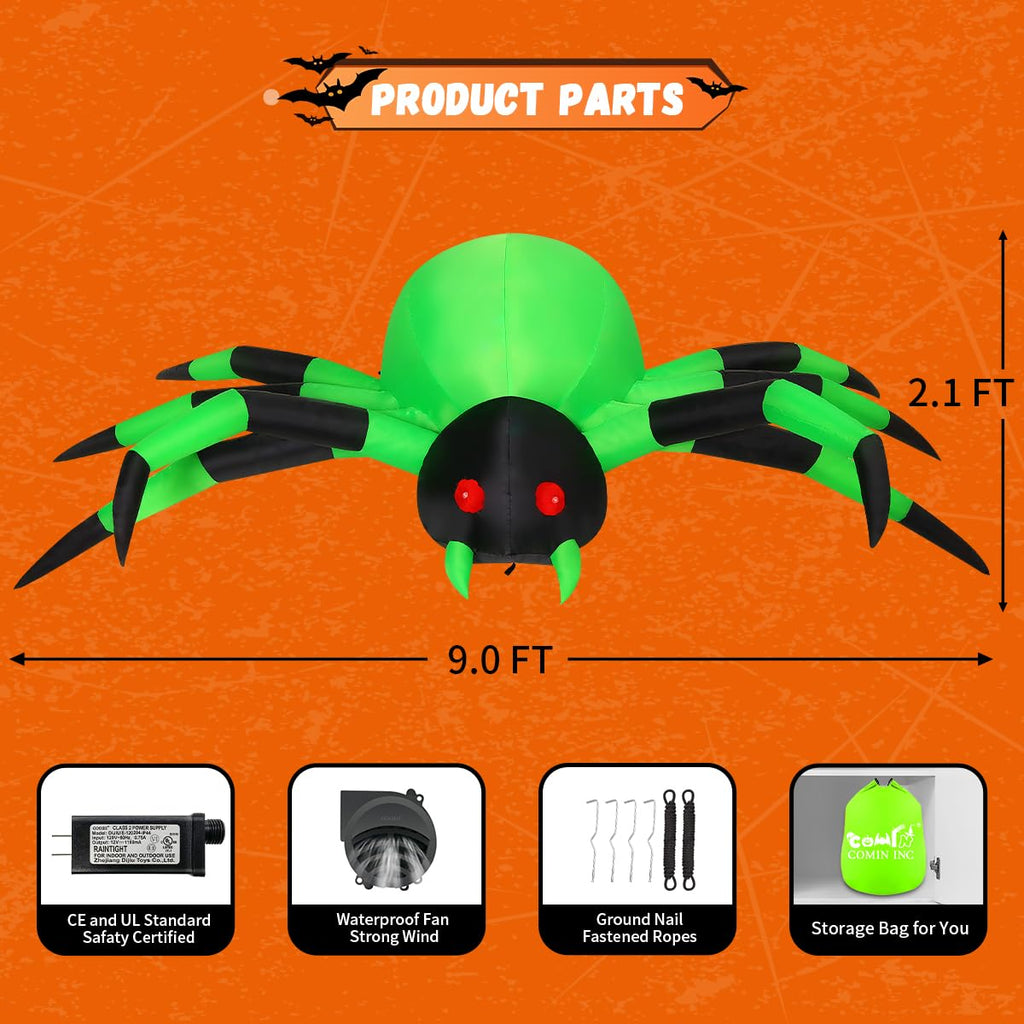 9FT Green Spider Yard Inflatables P6325