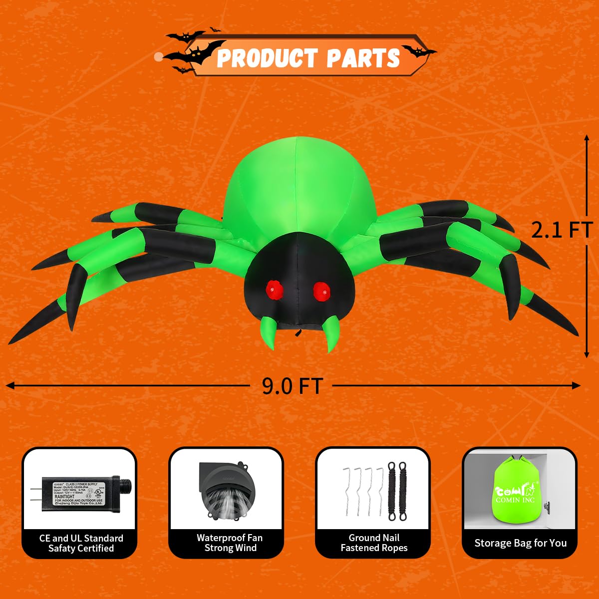 9FT Green Spider Yard Inflatables P6325