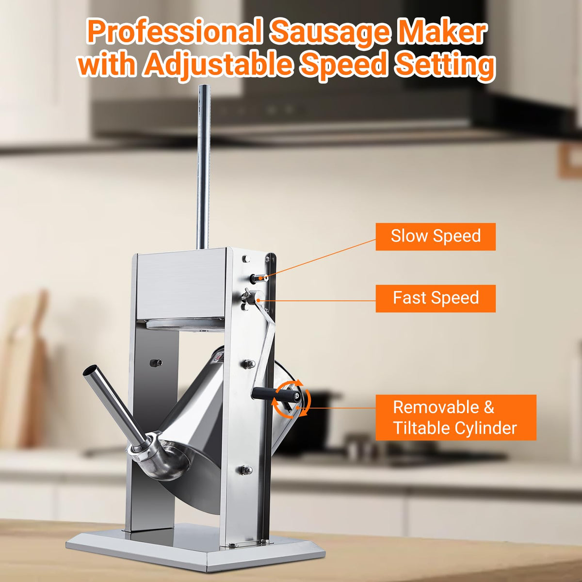 Manual 11LBS Stainless Steel Sausage Stuffer with 5 Stuffing Tubes A413