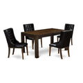5 Piece Rustic Wood Dining Table Set with 4 Black Faux Leather Chairs H491744