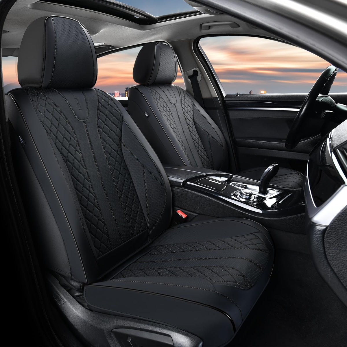 Black Leather Full Set Waterproof Car Seat Covers P142295